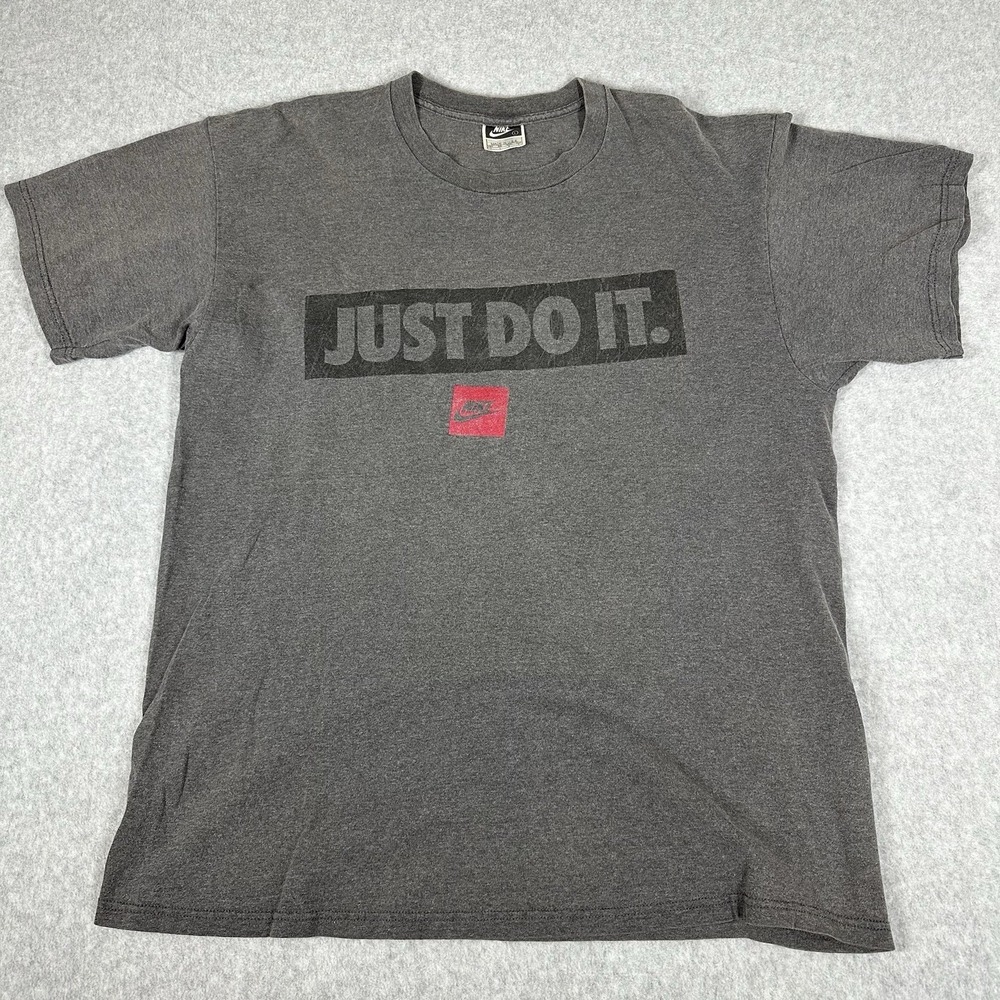 Nike Vintage‎ Just Do It Gray T Shirt Made In The USA Large Graphic Tee